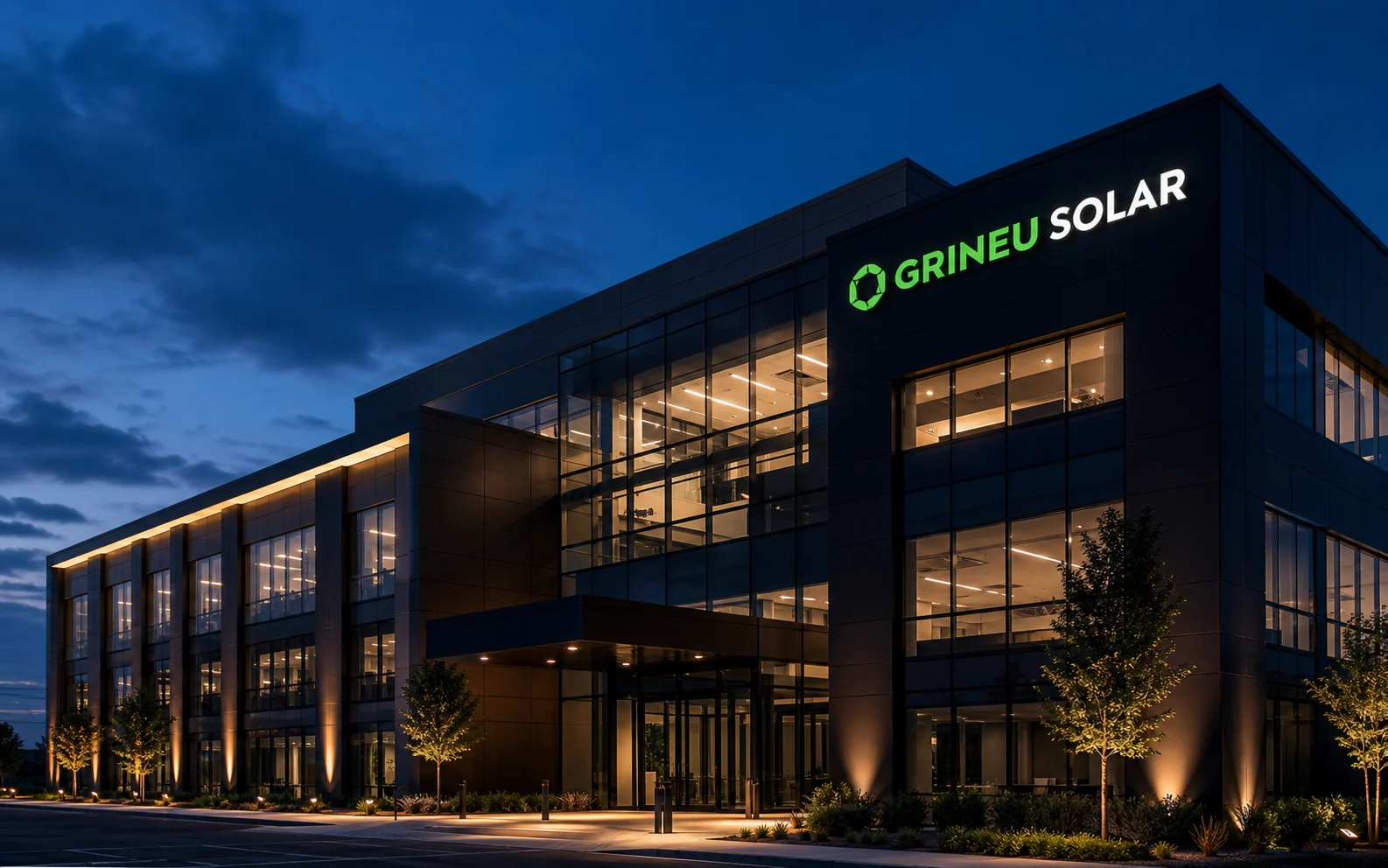 Grineu Solar branded business facility illustration
