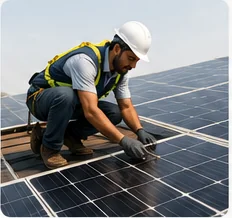 Solar installer working on rooftop panels