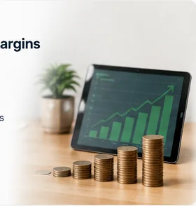 Business growth chart with stacked coins on a desk