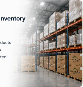 Organised solar product inventory inside a Grineu warehouse