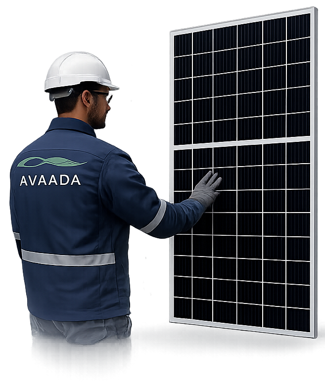 Front side of Avaada 720Wp N-Type TOPCon solar module